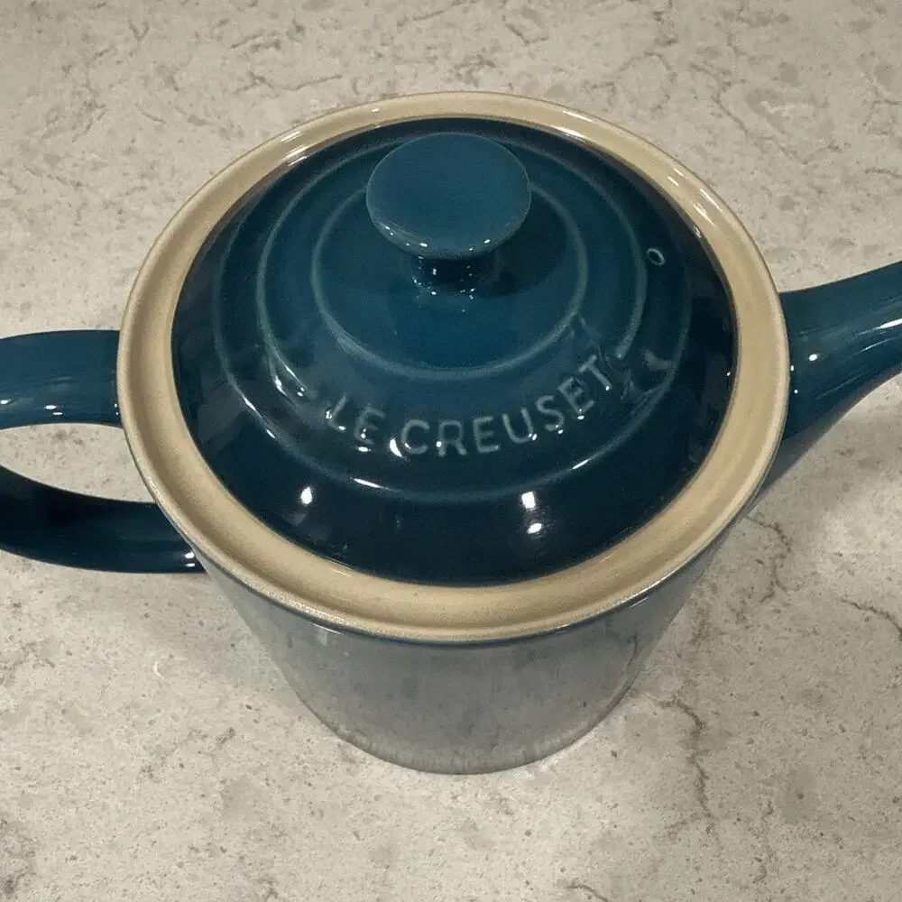 Le Creuset DEEP TEAL Blue Medium Grand Teapot 1.3L 1.4QT Stoneware Glazed NEW